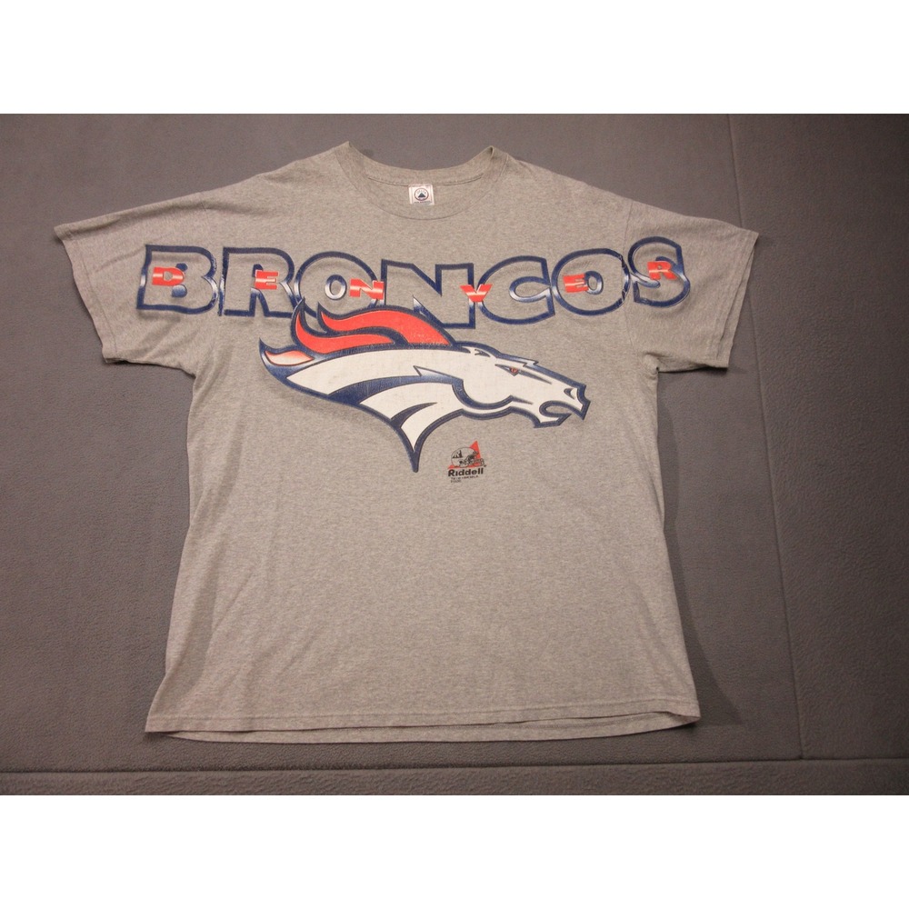 Vtg Denver Broncos Shirt Mens XL Gray Chest Spellout NFL Football 90s Delta